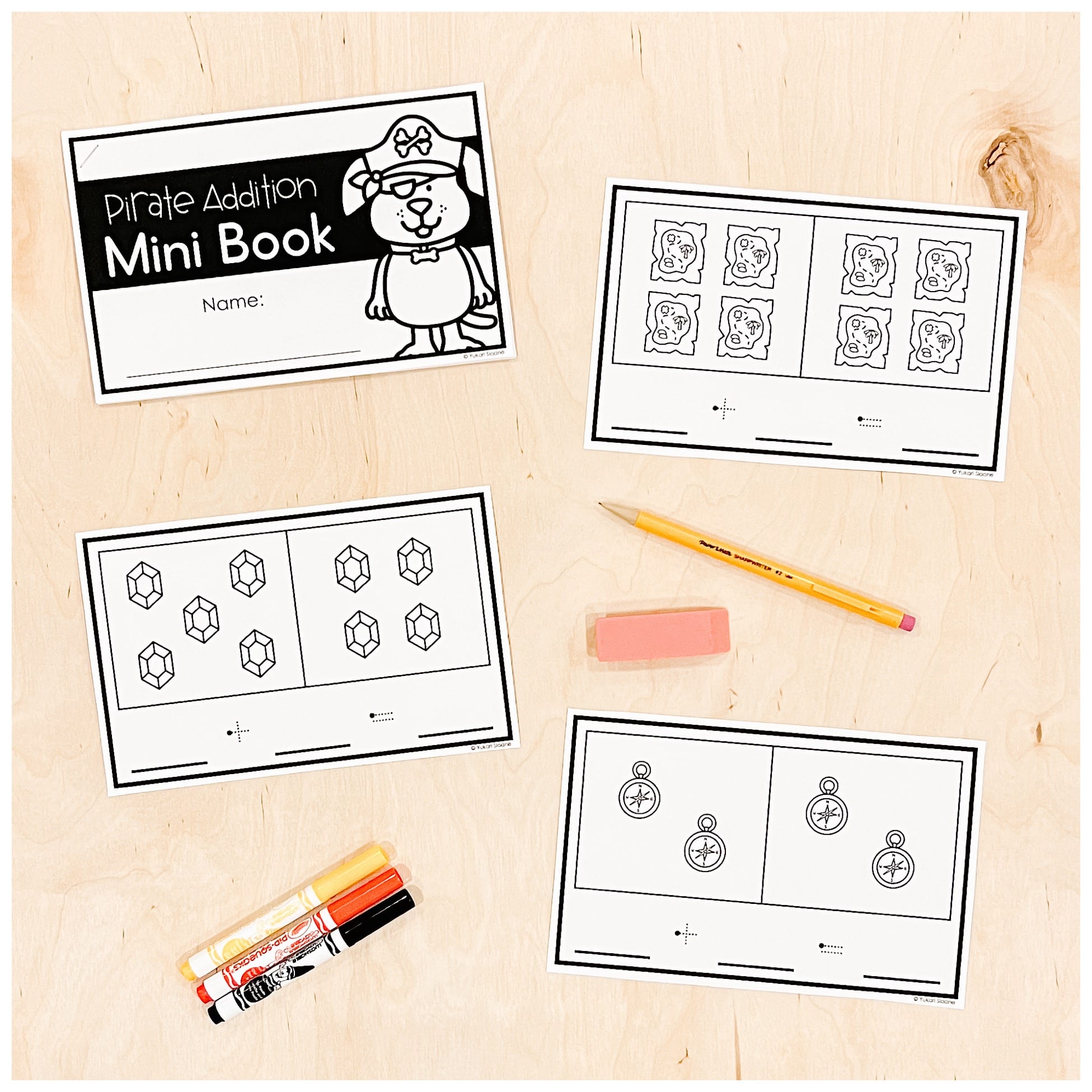 An addition mini book with a pirate theme