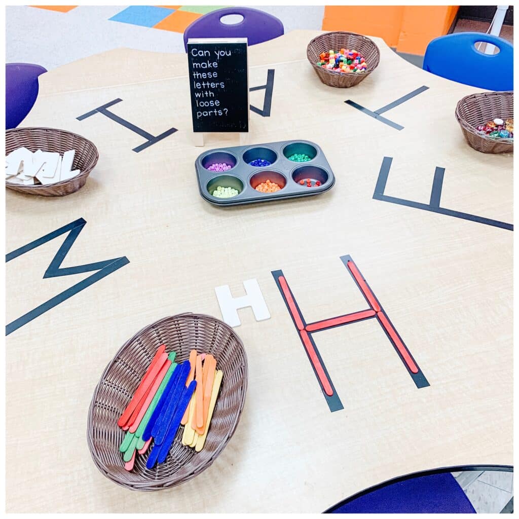 Building Letters with Loose Parts and Electrical Tape