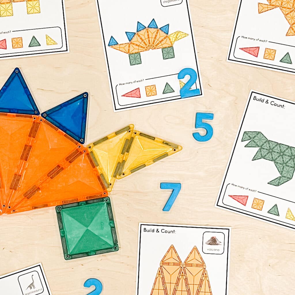 dinosaur build and count magnetic tiles