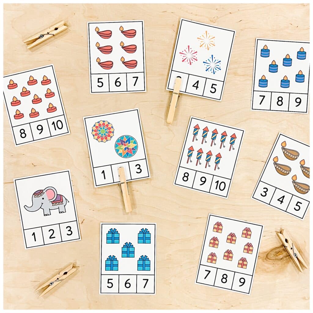 Diwali Count and Clip Cards