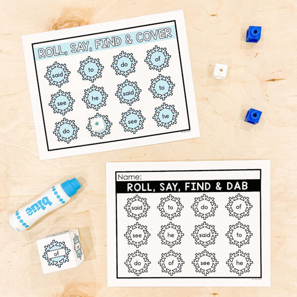 Winter Themed Roll and Cover Heart Words Winter Themed Roll and Cover Heart Words - Kindergarten Literacy Center