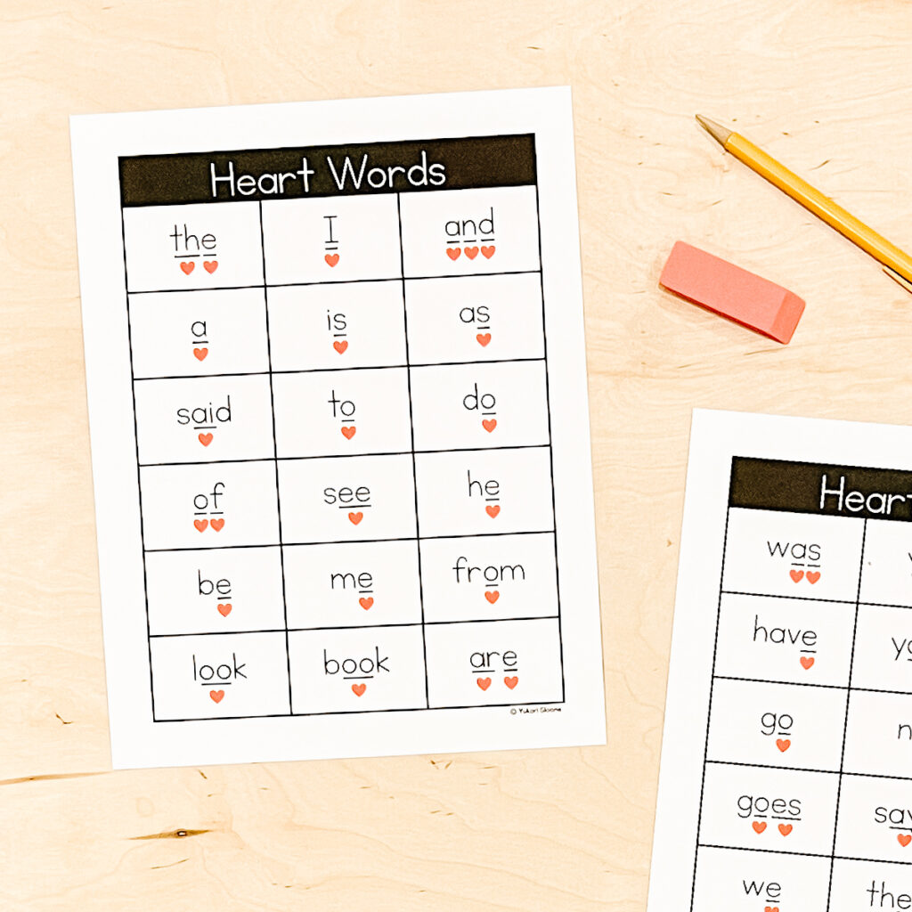 Heart Word Word Charts