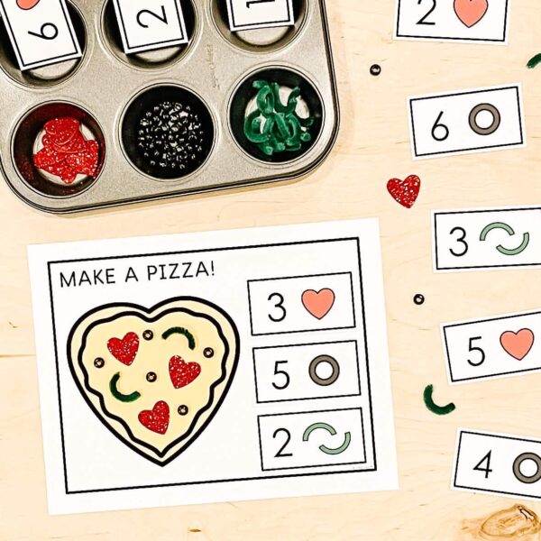 Valentine's Day Build a Heart Shaped Pizza Math Center Valentine's Day Centres for Kindergarten