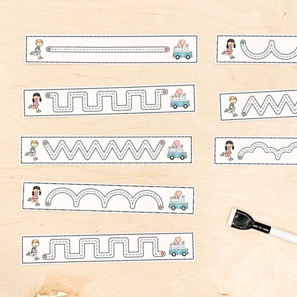 Catch the Ice Cream Truck Pre-Writing Lines summer themed centers for kindergarten