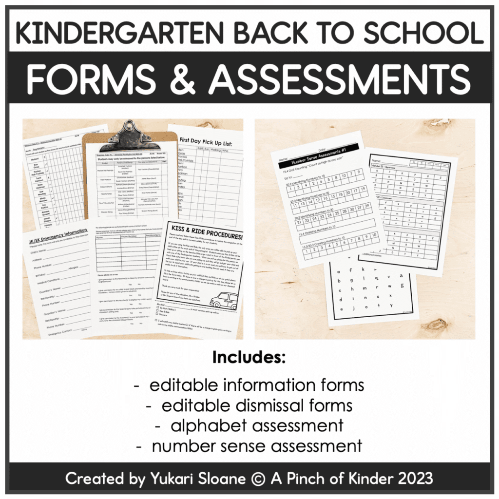 Kindergarten Back to School Forms and Assessments Cover