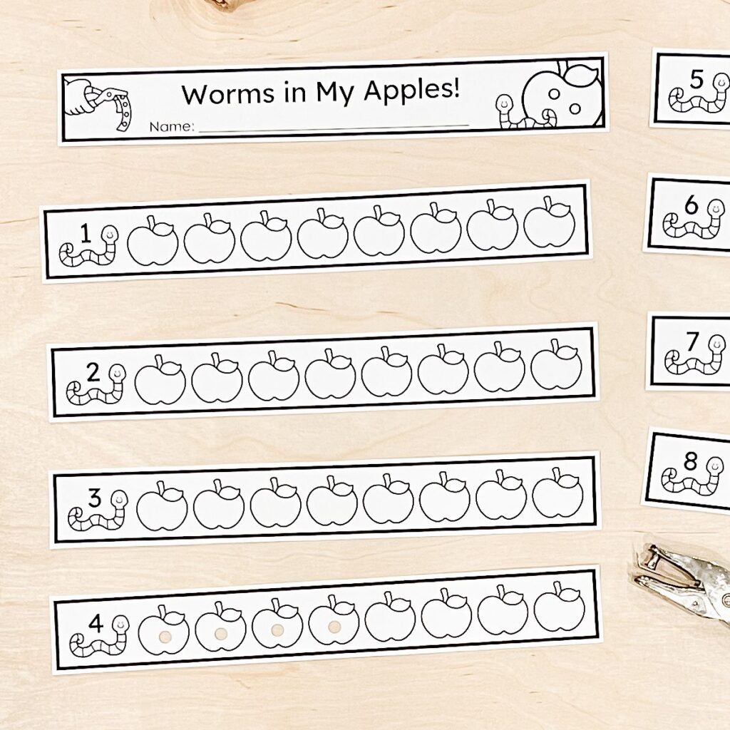 worm in my apples hole punching number sense activity