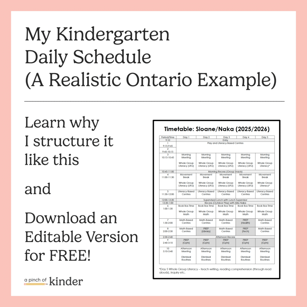 Kindergarten Daily Schedule