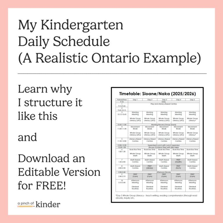 Kindergarten Daily Schedule