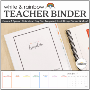 Editable Teacher Binder | White & Rainbow Classroom Planner Cover
