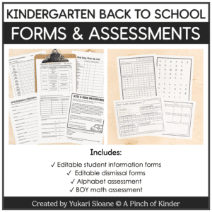 Kindergarten Back to School Forms and Assessments Cover