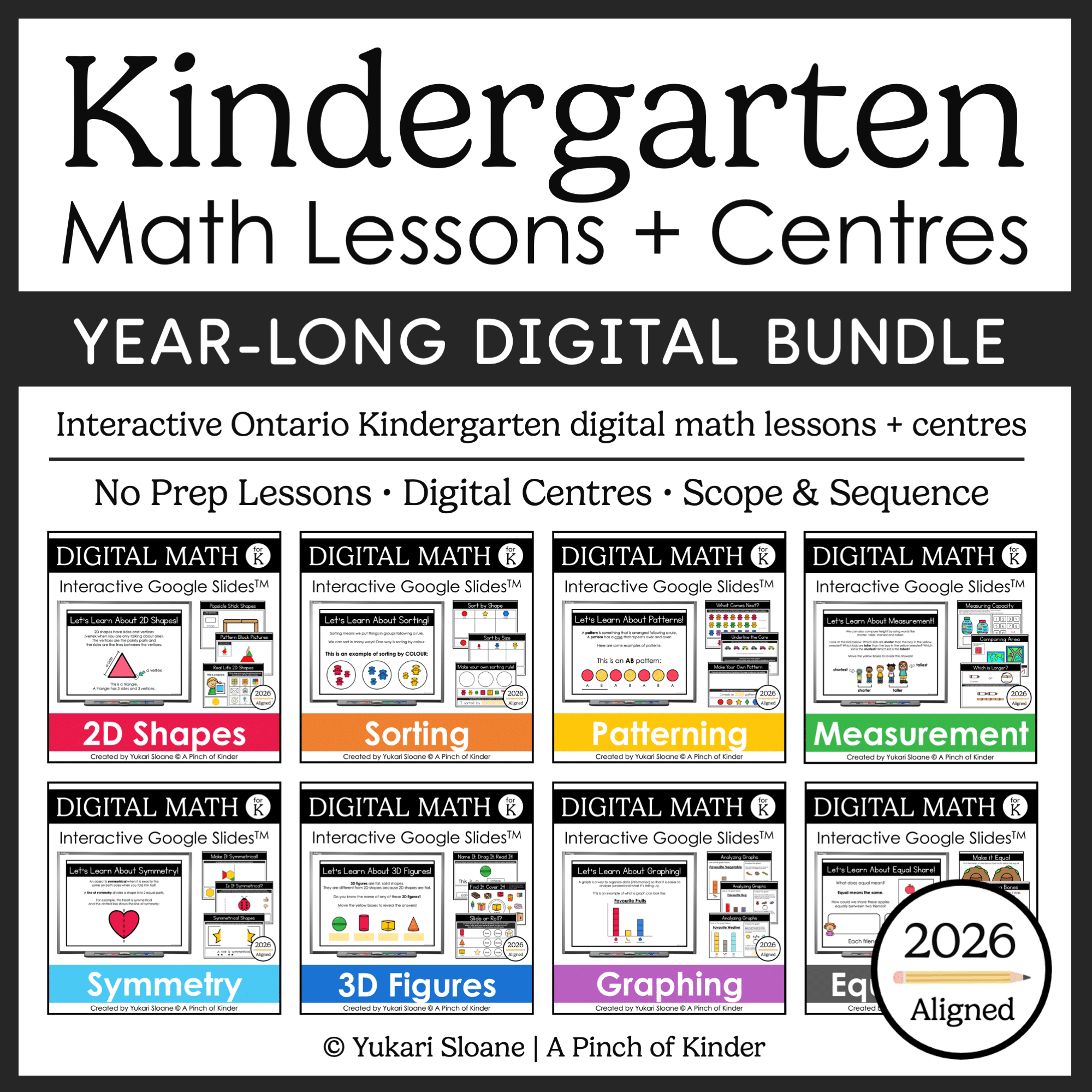 Kindergarten Math Lessons and Centres Year Long Digital Bundle Cover
