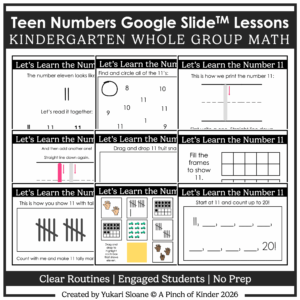 Teen Numbers Google Slides™ - Kindergarten Whole Group Math Lessons Cover