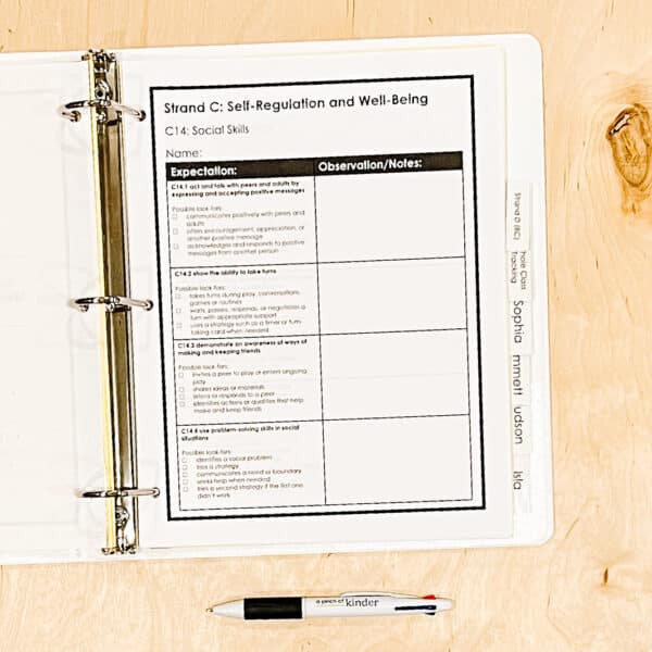 Ontario Kindergarten Assessment & Documentation Binder for Strands B, C & D 04 Ontario Kindergarten Assessment & Documentation Binder for Strands B, C & D 04