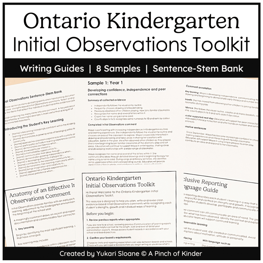 Ontario Kindergarten Initial Observations Toolkit Cover